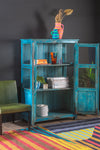 Blue Vintage Glazed Display Cabinet <p>W:92cm D:45cm H:140cm </p>