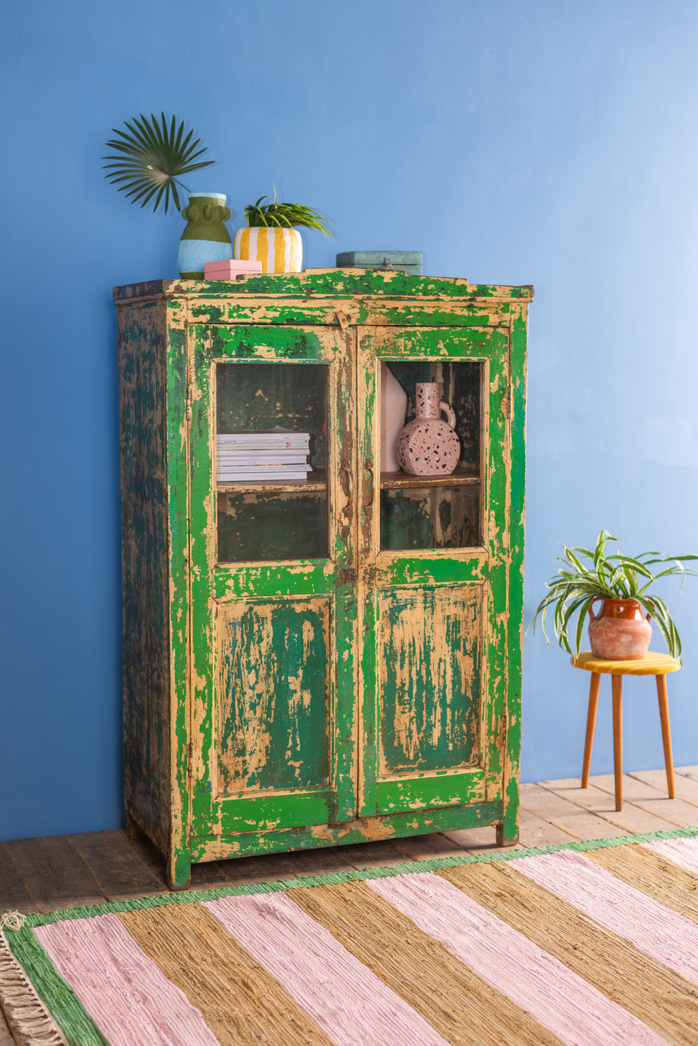 Vintage Green Glazed Cabinet <p>W:94cm D:47cm H:145cm </p>