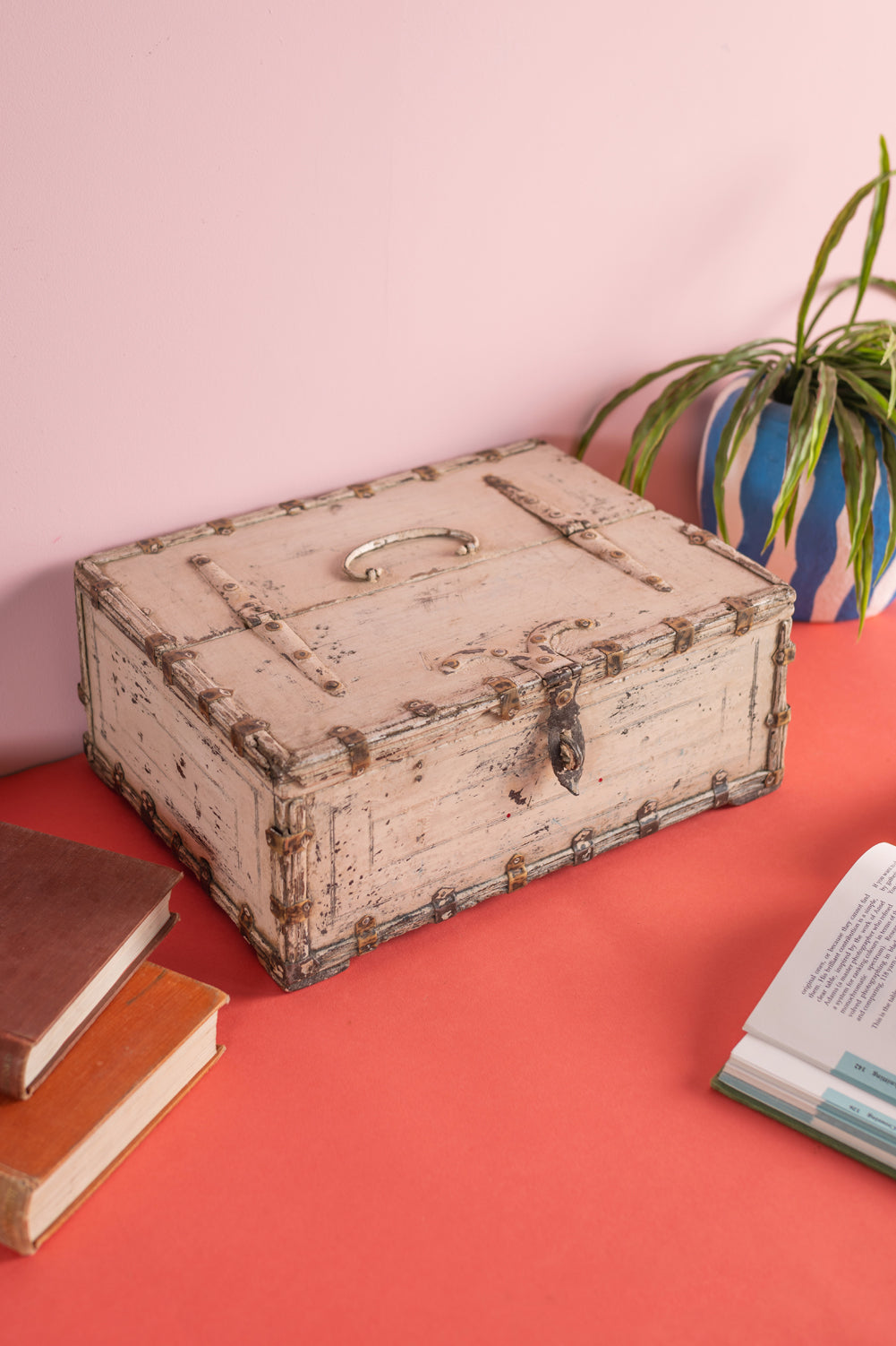 Vintage Cream Wooden Storage Chest