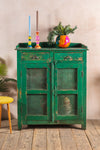 Vintage Green Wooden Jali Cupboard <p>W:89cm D:43cm H:109cm </p>