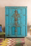 Blue Vintage Wooden Almirah <p>W:112cm D:51cm H:168cm </p>