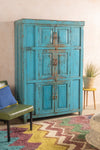 Blue Vintage Wooden Almirah <p>W:112cm D:51cm H:168cm </p>