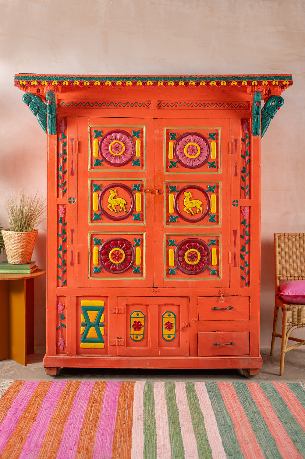 Orange Vintage Temple Style Cupboard <p>W:170cm D:87cm H:194cm </p>