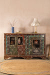 Carved & Painted Vintage Sideboard with Tiles <p>W:194cm D:44cm H:124cm </p>