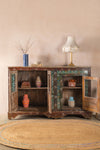 Carved & Painted Vintage Sideboard with Tiles <p>W:194cm D:44cm H:124cm </p>