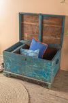 Vintage Blue Wooden Chest <p>W:94cm D:61cm H:57cm </p>