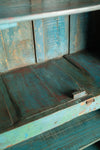 Blue, Red & White Vintage Cupboard <p>W:79cm D:38cm H:151cm </p>