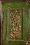 Vintage Green Carved Almirah <p>W:84cm D:34cm H:153cm </p>
