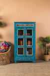Blue Vintage Cabinet with Painted Glass <p>W:76cm D:47cm H:143cm </p>