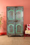 Vintage Grey & Green Metal Cupboard <p>W:110cm D:48cm H:198cm </p>