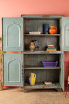Vintage Grey & Green Metal Cupboard <p>W:110cm D:48cm H:198cm </p>