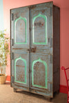 Vintage Grey & Green Metal Cupboard <p>W:110cm D:48cm H:198cm </p>
