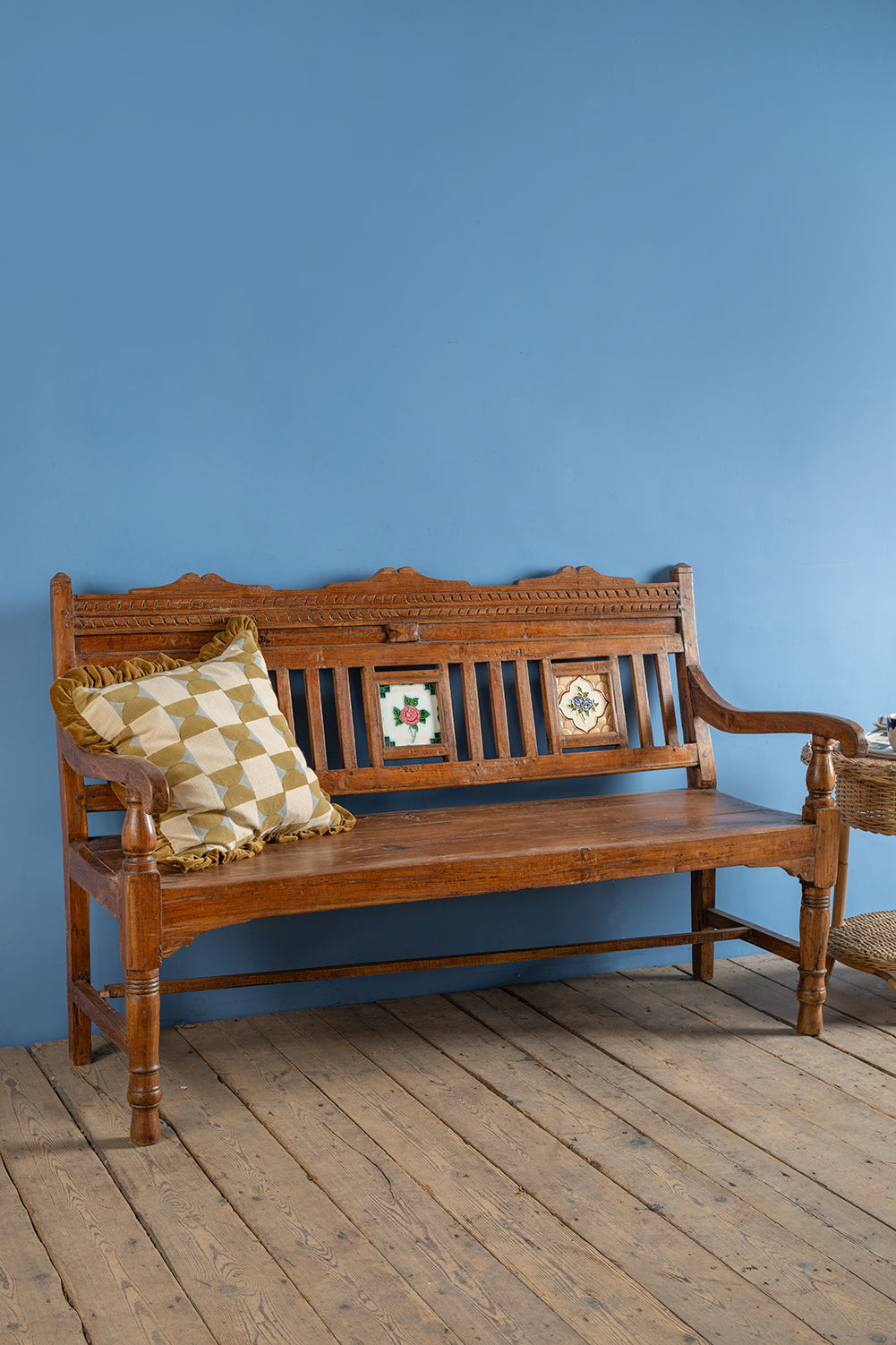 Wooden Vintage Bench with Tiles <p>W:153cm D:63cm H:98cm </p>