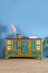 Blue & Yellow Vintage Sideboard with Tiles <p>W:142cm D:43cm H:80cm </p>
