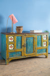 Blue & Yellow Vintage Sideboard with Tiles <p>W:142cm D:43cm H:80cm </p>
