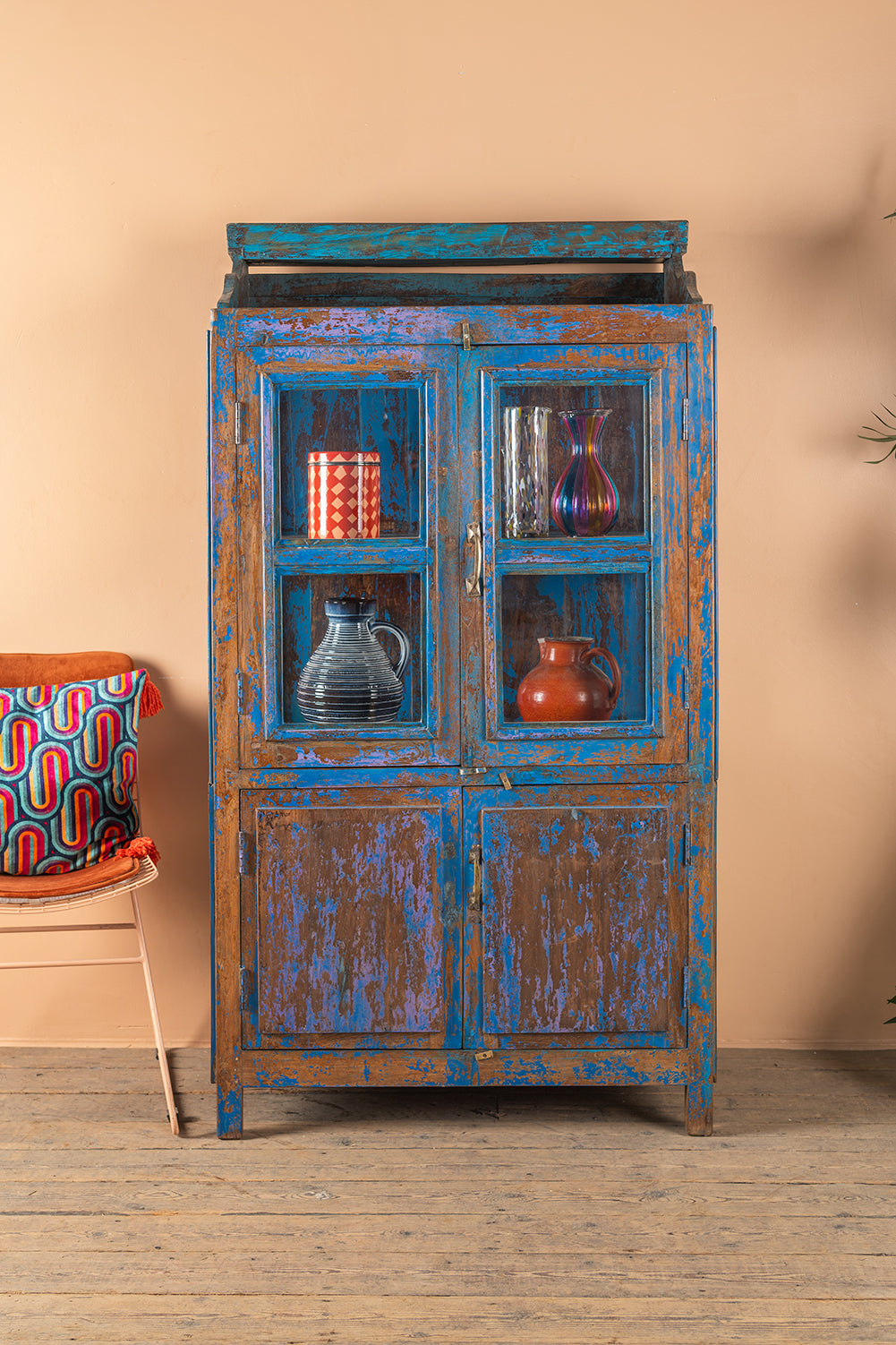 Vintage Blue Display Cabinet <p>W:94cm D:55cm H:174cm </p>