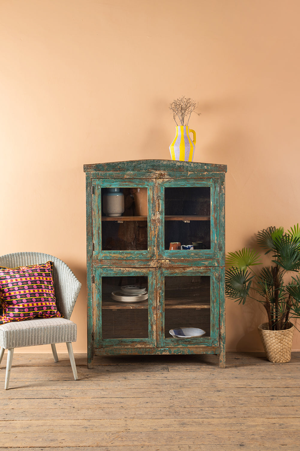 Vintage Teal Blue Cabinet <p>W:94cm D:35cm H:139cm </p>