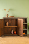 Light Blue Vintage Carved Cupboard & Shelves <p>W:175cm D:39cm H:128cm </p>