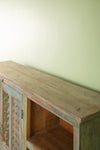 Light Blue Vintage Carved Cupboard & Shelves <p>W:175cm D:39cm H:128cm </p>