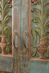Light Blue Vintage Carved Cupboard & Shelves <p>W:175cm D:39cm H:128cm </p>