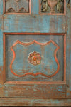 Light Blue Vintage Carved Cupboard & Shelves <p>W:175cm D:39cm H:128cm </p>