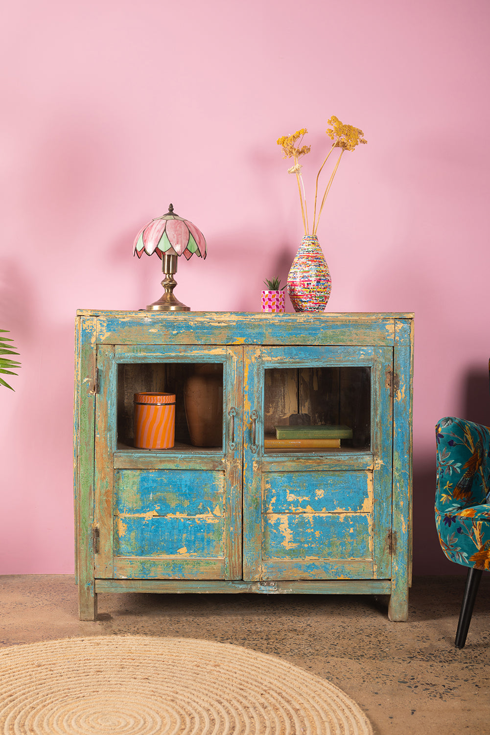 Vintage Blue Wooden Cabinet <p>W:105cm D:47cm H:96cm </p>