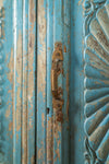 Ornate Light Blue Vintage Carved Almirah <p>W:83cm D:35cm H:139cm </p>