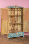 Vintage Light Blue Carved Almirah with Mirrors <p>W:99cm D:43cm H:180cm </p>