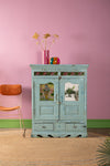 Pale Blue Vintage Decorated Cupboard <p>W:98cm D:58cm H:124cm </p>