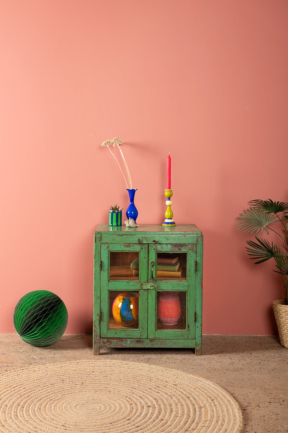 Sage Green Vintage Display Cabinet <p>W:57cm D:38cm H:65cm </p>