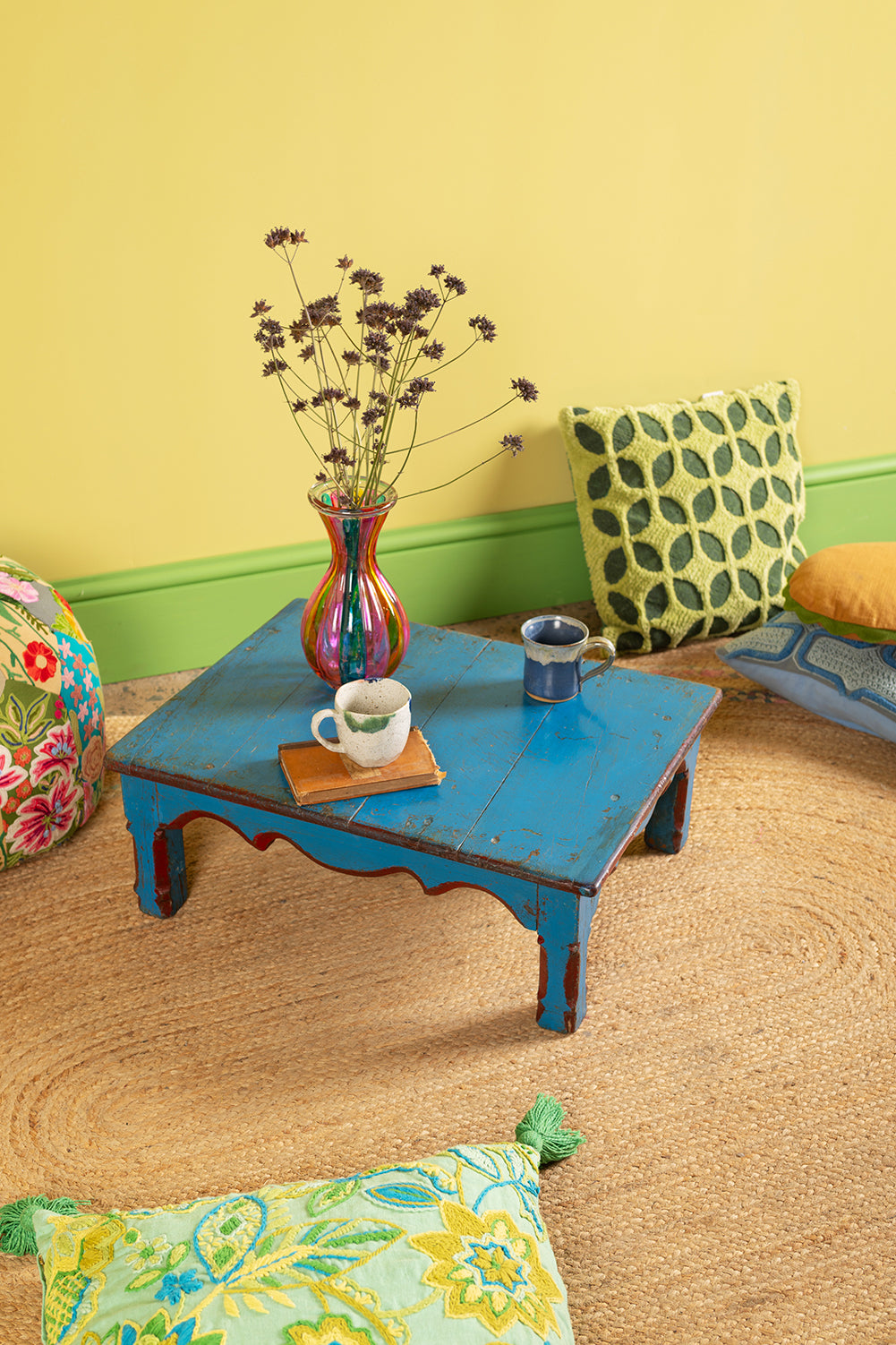 Blue & Red Vintage Low Side Table <p>W:62cm D:48cm H:22cm </p>