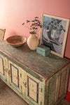 Vintage Pale Yellow & Green Sideboard <p>W:141cm D:61cm H:86cm </p>