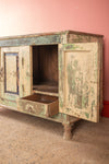 Vintage Pale Yellow & Green Sideboard <p>W:141cm D:61cm H:86cm </p>