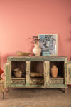 Vintage Pale Yellow & Green Sideboard <p>W:141cm D:61cm H:86cm </p>