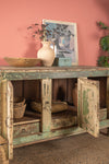 Vintage Pale Yellow & Green Sideboard <p>W:141cm D:61cm H:86cm </p>