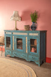 Light Blue Vintage Sideboard with Tiles <p>W:163cm D:45cm H:106cm </p>