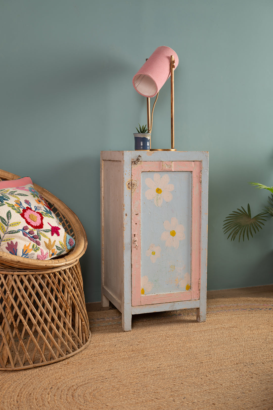Blue & Pink Vintage Side Cupboard <p>W:41cm D:41cm H:81cm </p>