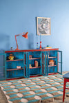 Red & Blue Vintage Wall Showcase <p>W:181cm D:22cm H:88cm </p>