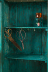 Teal Blue Vintage Wall Showcase <p>W:129cm D:17cm H:98cm </p>