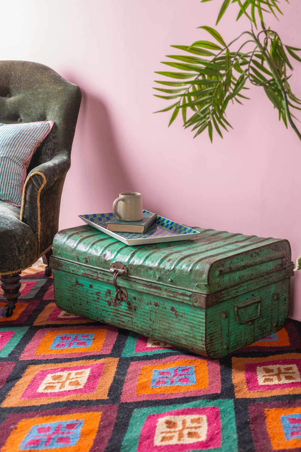 Vintage Green Iron Trunk