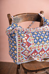 Hand Printed Cotton Holdall - Blue & Yellow