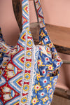 Hand Printed Cotton Holdall - Blue & Yellow