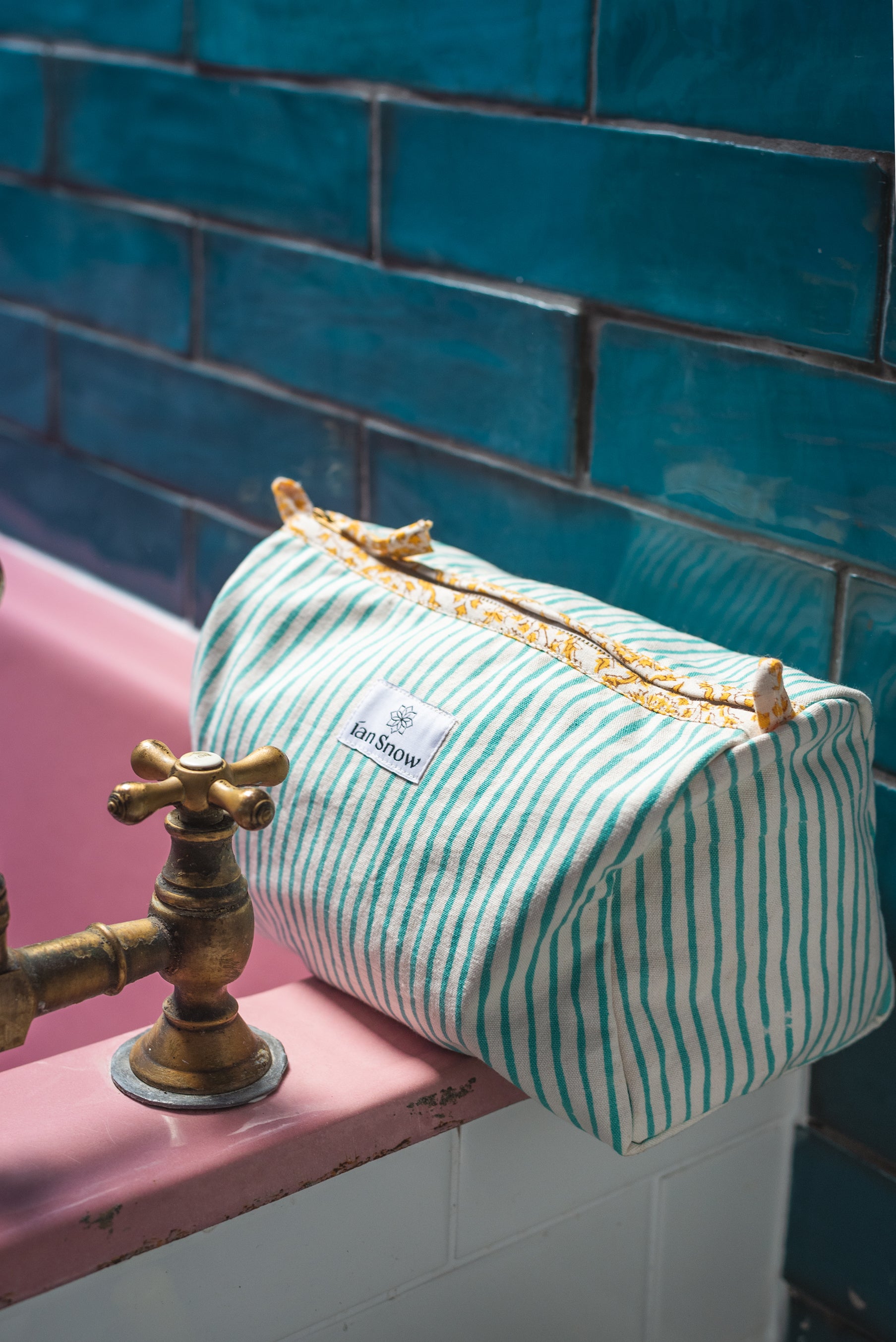 Coastal Blossom Block Print Large Cosmetic Bag