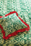 Green Ikat & Pink Frills Kantha Bed Cover