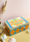 Blue and Orange Lemons Hand Painted Storage Box