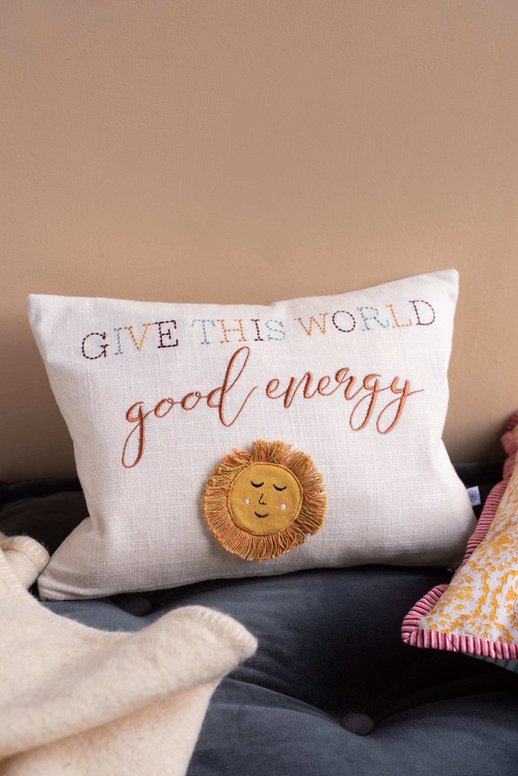 Good Energy Embroidered Cushion Cover