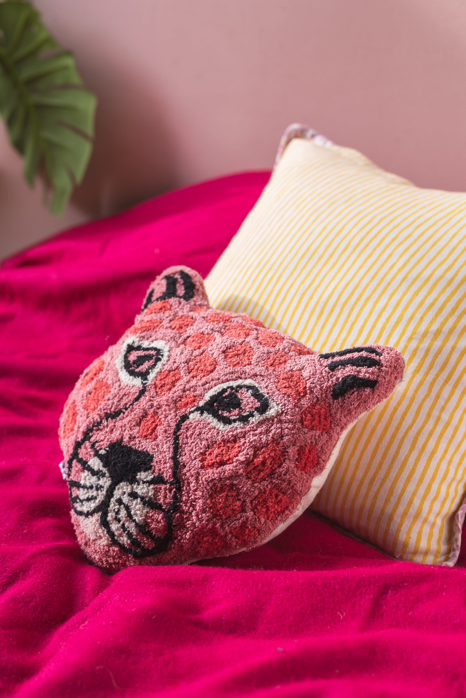Pink Leopard Tufted Cushion
