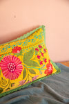 Yellow Floral Embroidered Cushion Cover