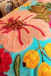 Turquoise Floral Embroidered Cushion Cover