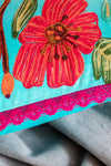 Turquoise Floral Embroidered Cushion Cover